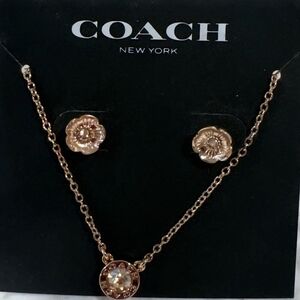 Coach Brand Rose Gold Studs & Neclace, Open Circle Style.